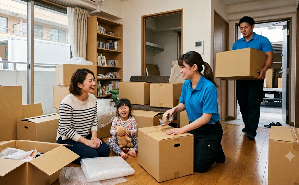 ご主人が不在の間にお引越し,
ご主人が出勤したことを確認してから作業を行いますので邪魔されることもありません。事前準備も荷造りもすべて作業員が行います。